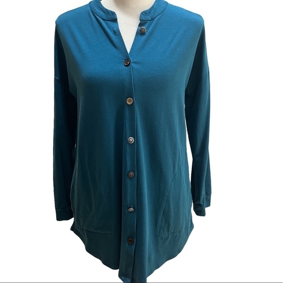 Soft Surroundings Teal Blue Button Down Top w/Pockets Sz XS - Picture 1 of 9